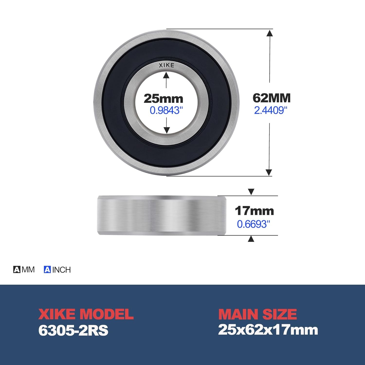 XiKe 2 Pcs 6305-2RS Deep Groove Ball Bearings 25x62x17mm