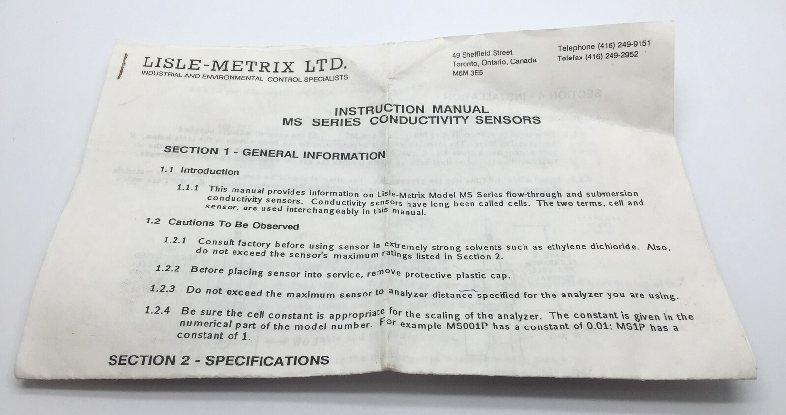 Aqua Metrix AS-M001S2-20 Conductivity Sensor Model AS Series