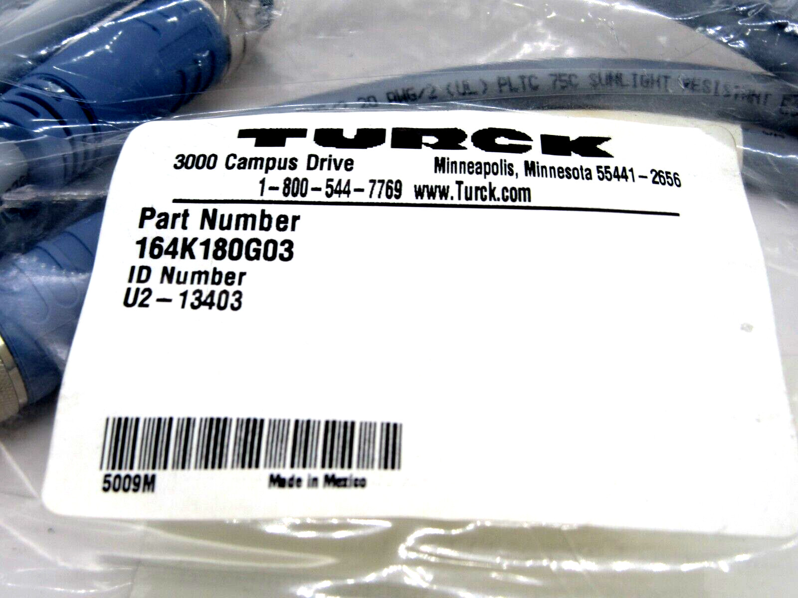 NEW TURCK 164K180G03 CORDSET U2-13403