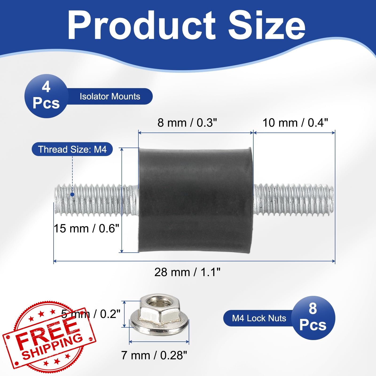 PATIKIL M4 15x8x28mm Rubber Isolator Mounts 4 Pcs