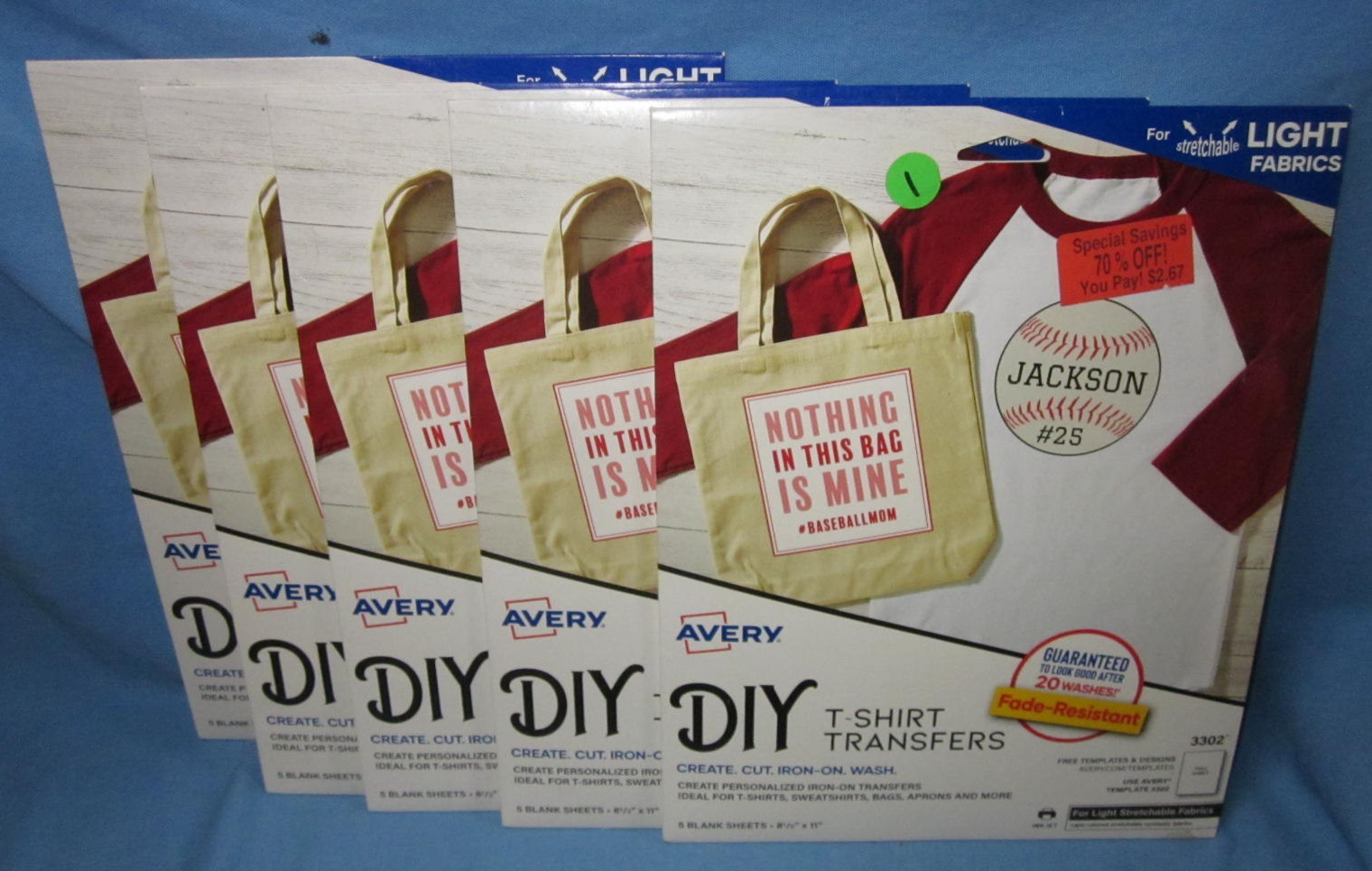 5 Packs of 5 sheets Each ~ Avery 3302 DIY T-Shirt Transfers