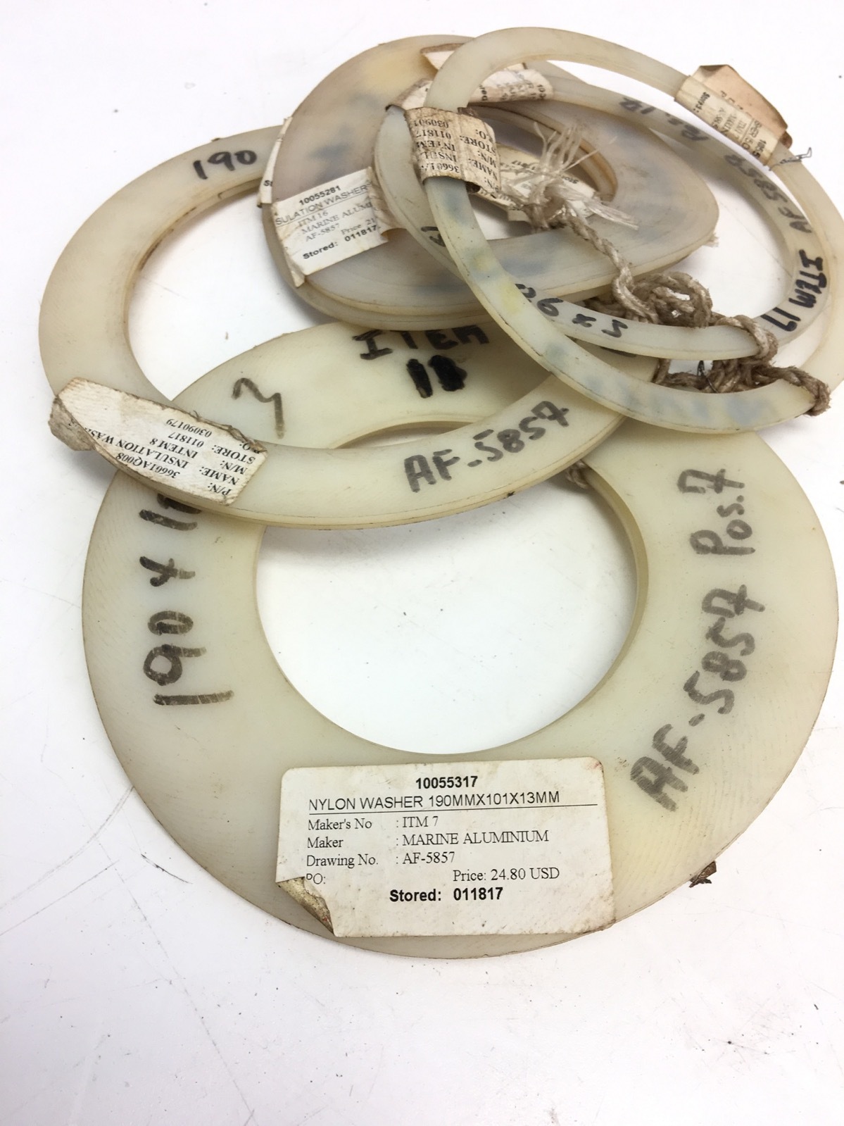 LOT OF 8 MARINE ALUMINIUM NYLON WASHERS, SIZES IN DESCRIPTION, FAST SHIP! B278