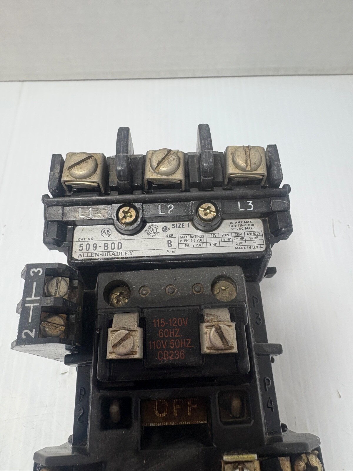 Allen-Bradley 509-B0D Motor Starter NEMA Size 1 with Overload Relay & CB236 Coil
