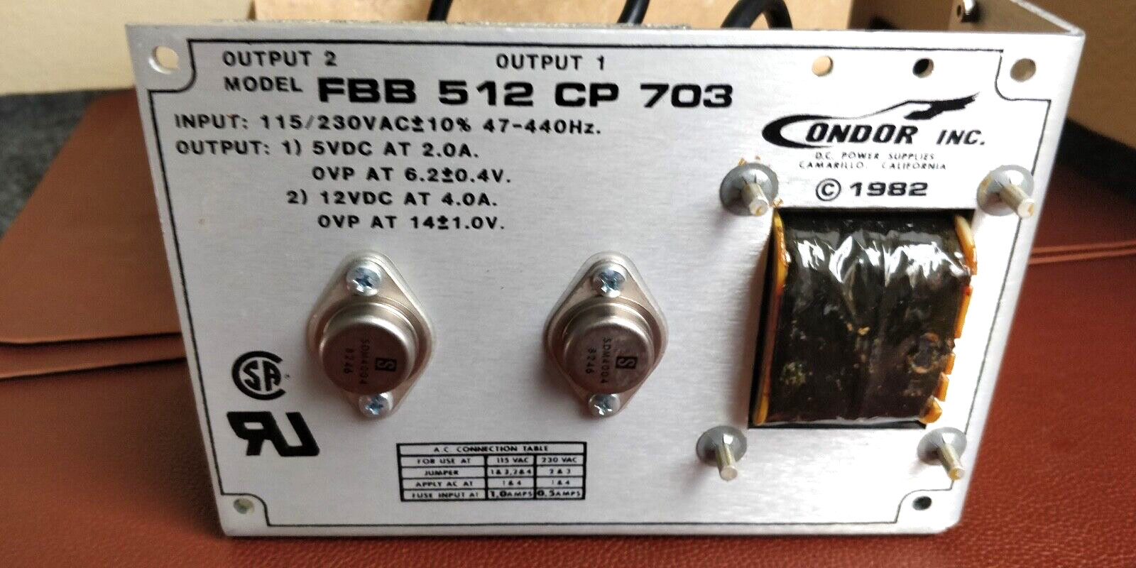 CONDOR FBB512 CP 703 ~ Outputs: 5V 2A + 12V 4A Input: 115V / 230V Power supply