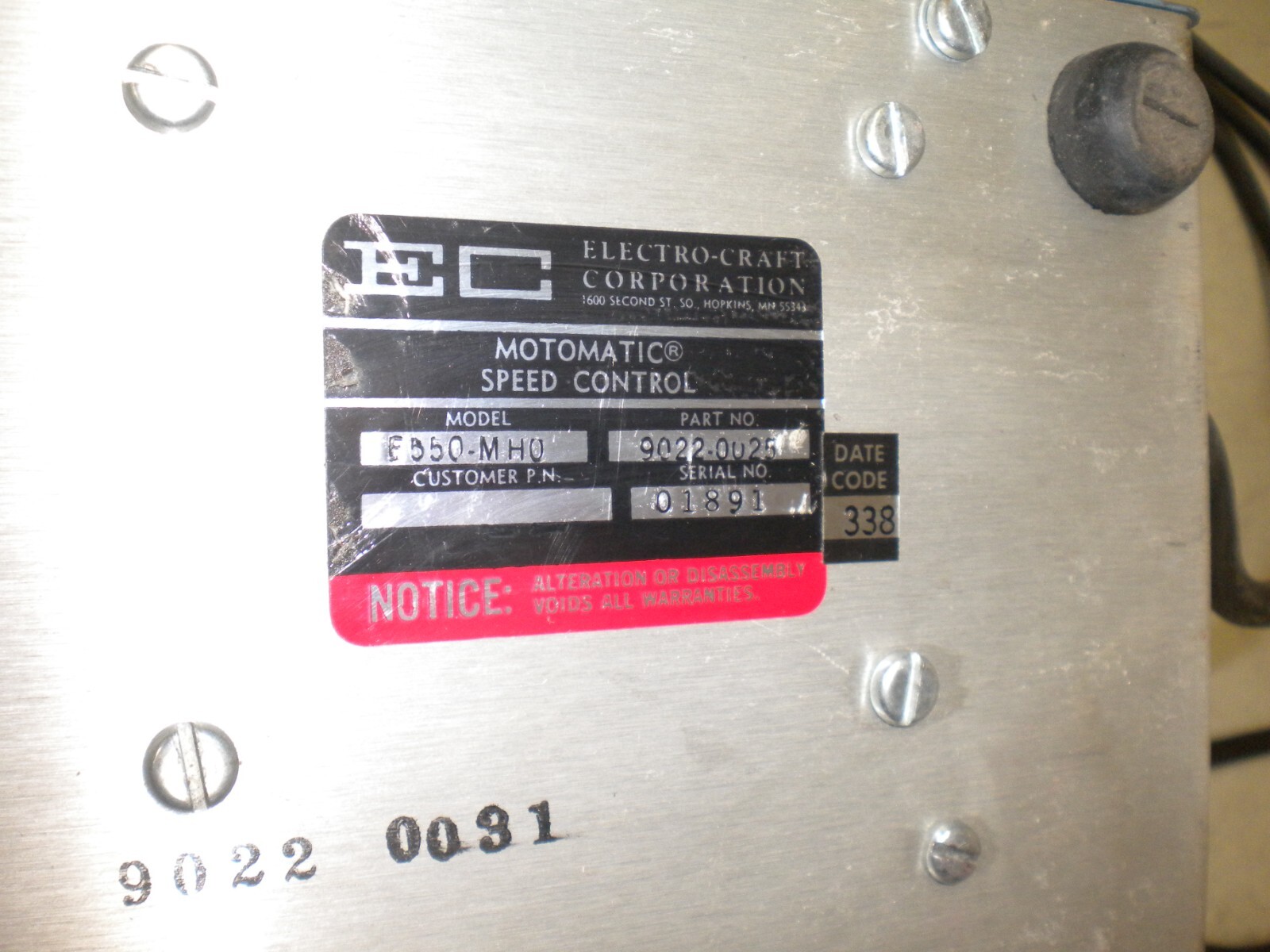EC Electro Craft Motomatic E-550-MHO Speed Motor Controller 0-5000 RPM
