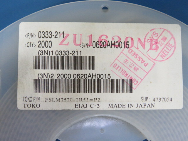TOKO FSLM2520-1R5J=P2 Qty of 600 per Lot IND, GENERAL PURPOSE, 1.5UH5%, SMD