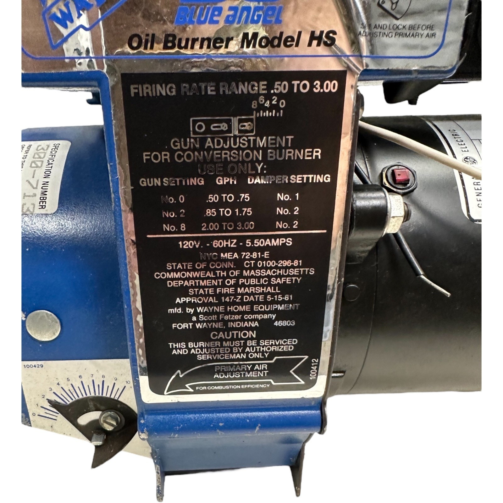 New Wayne 300-713 Blue Angel Oil Burner Model HS, .50–3.00 GPH🔥Fast Shipping🔥