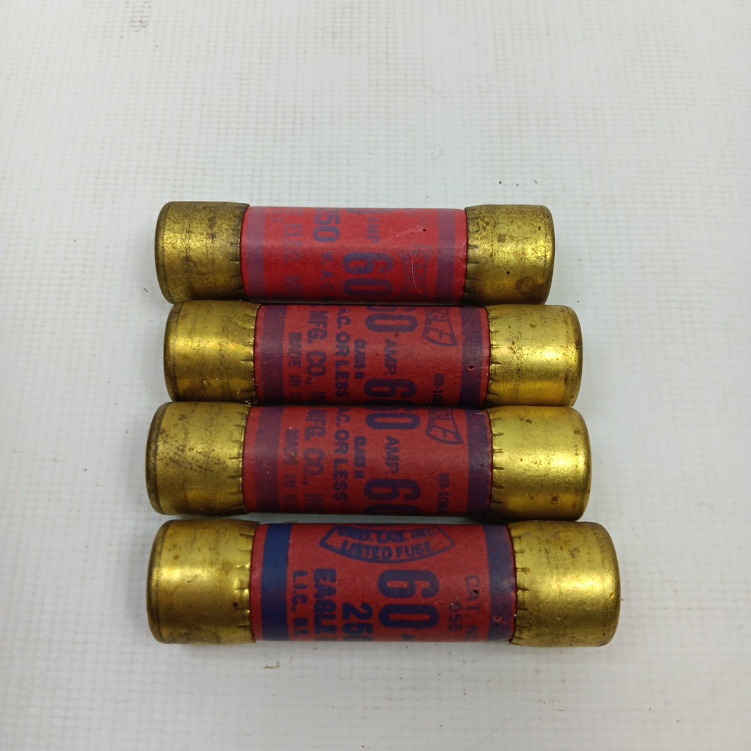 Lot of 4 655-60 60A-250V NOS MADE IN USA Eagle Vintage Cartridge Fuses