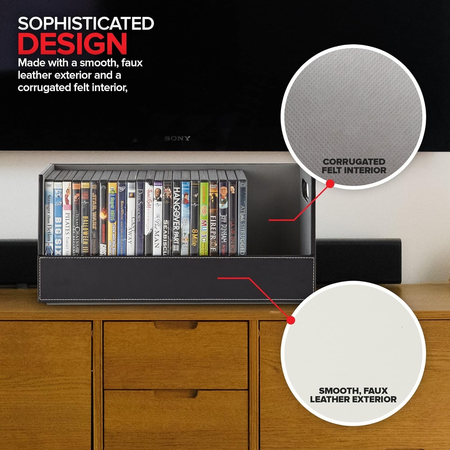 DVD Storage Box, Movie Shelf Organizer for Blu-Ray, Video Game Cases, CDs, VHS