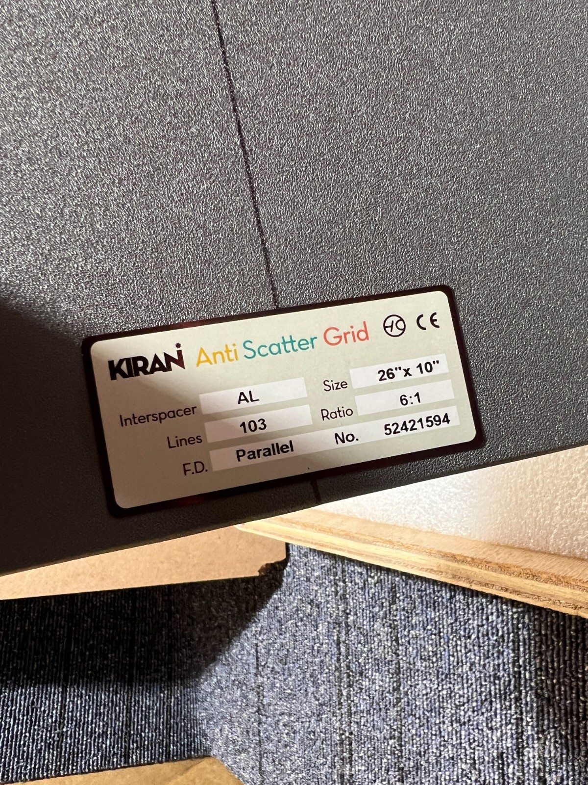 Kiran 52421594 Anti-Scatter Grid AL 26″ x 10″ 103 Line 6:1 For X-Ray Imaging