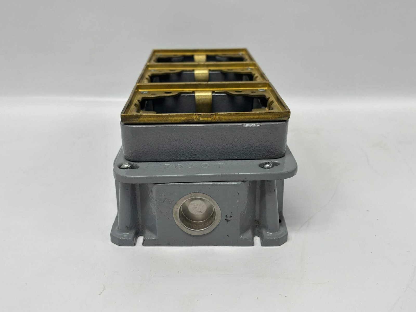 Hubbell B4333 3‑Gang Deep Cast Iron Flush Floor Box with Brass Top