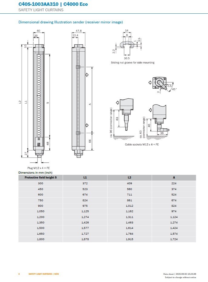 Sick C4000 ECO set of C40S-1003AA310/1027474 and C40E-1003AN310/1027475 24VDC 6m