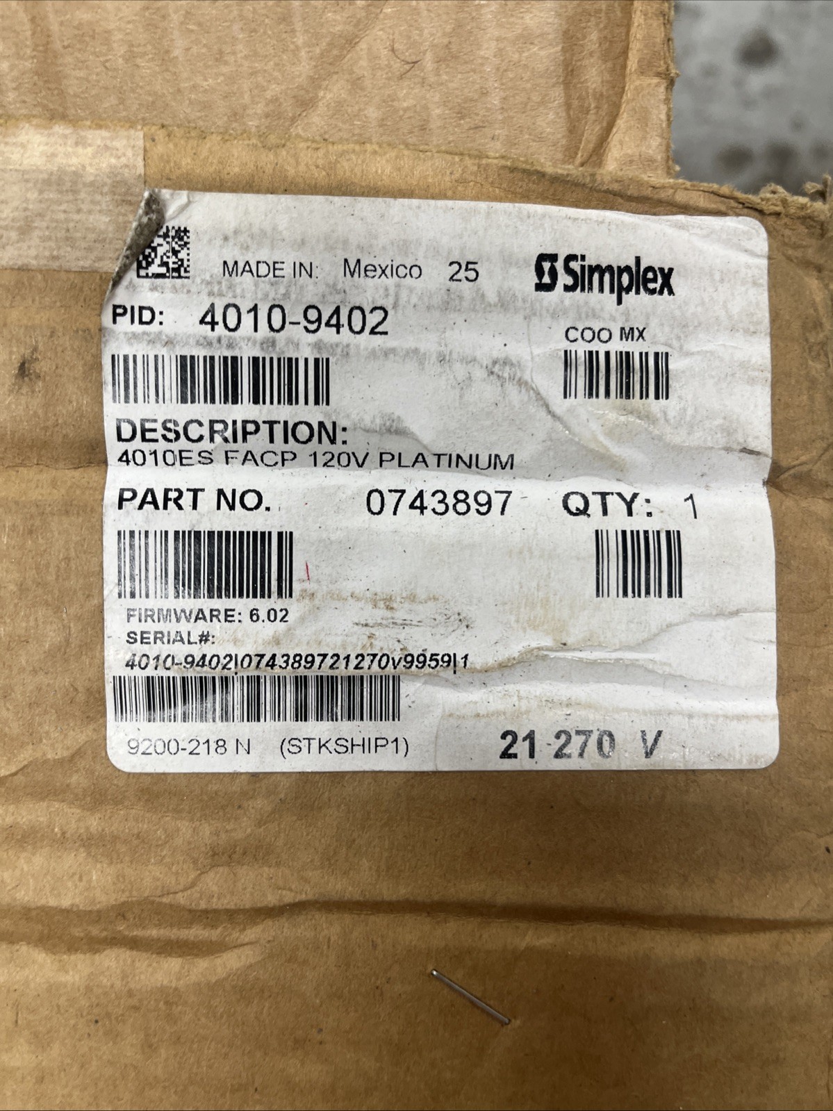 Simplex 4010-9402 Enclosure ONLY