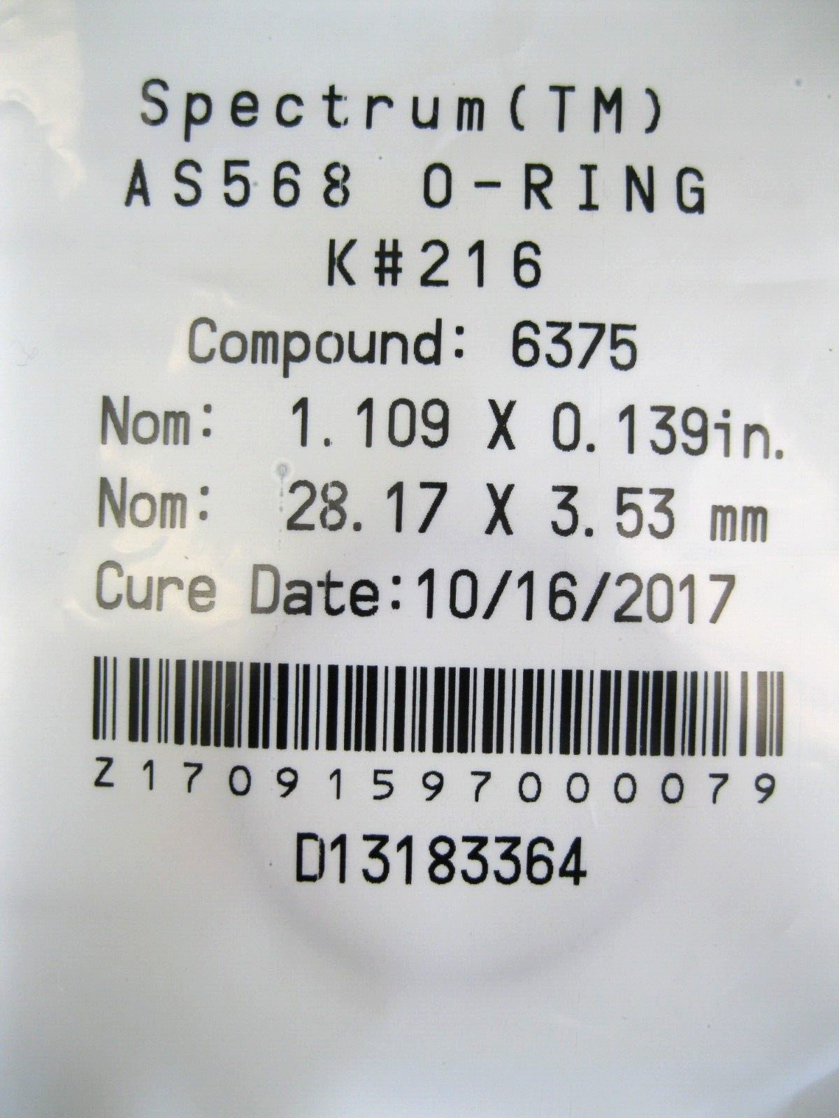 NEW Sealed DuPont Kalrez Spectrum K#216 Compound 6375 O-Ring L22