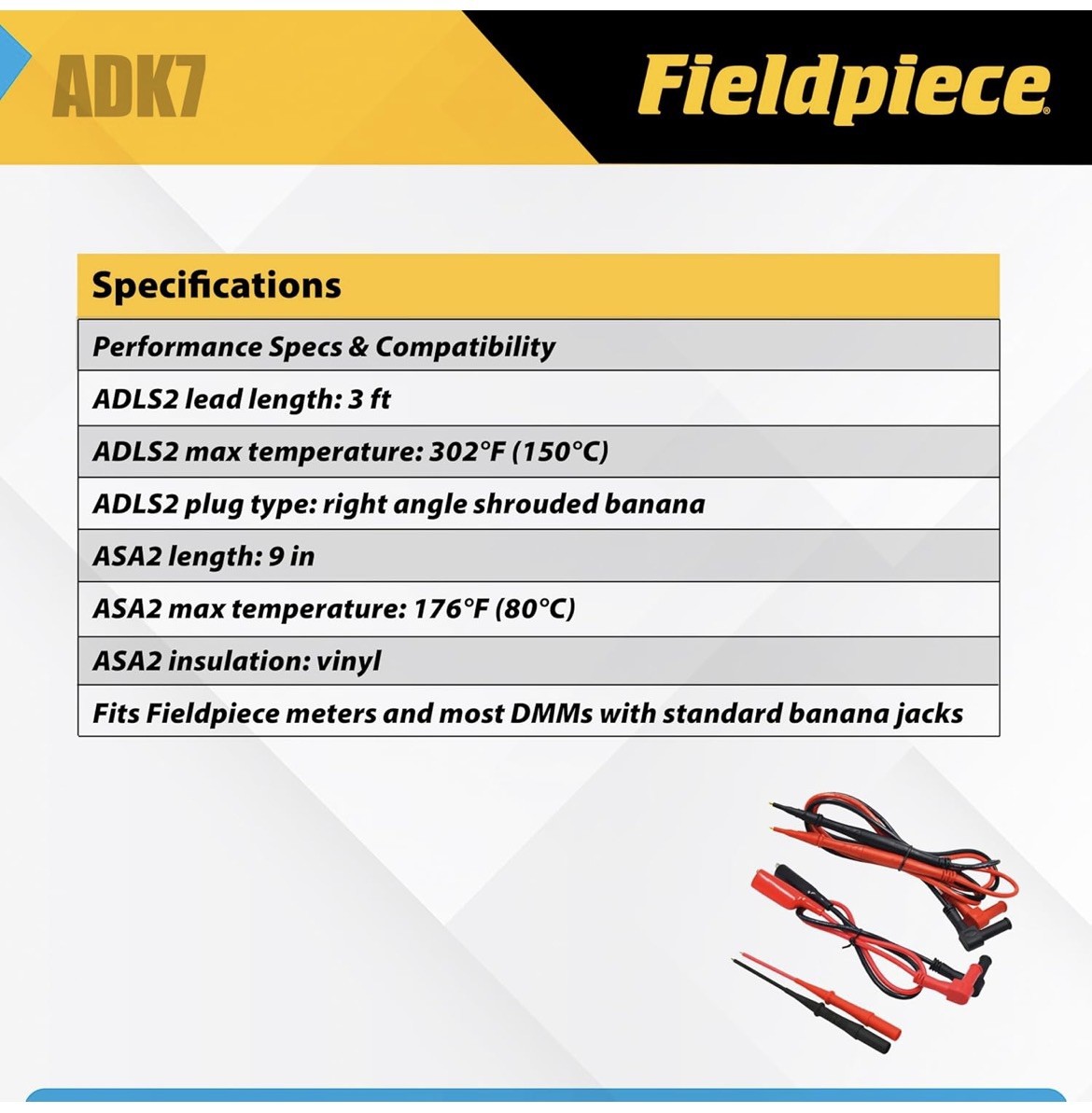Fieldpiece ADK7 Deluxe Silicone Test Lead Set with Clips/Molex Tips- Brand New