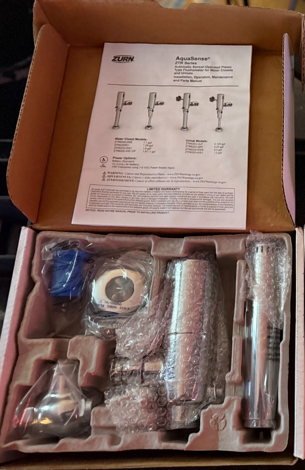 ZURN ECOVANTAGE ZTR6200-ONE-LL 1.1 GPF/4.06 LPF SERIES SENSOR FLUSH VALVE