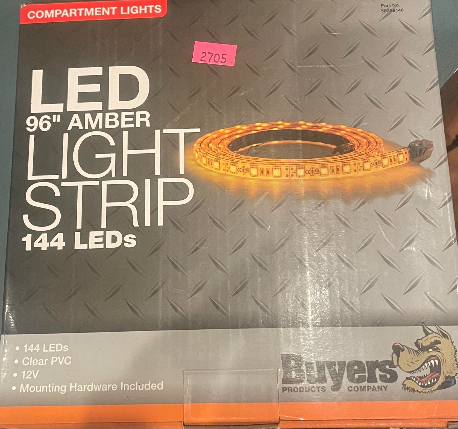Buyers 96 Inch 144-LED Strip Light with 3M Adhesive Back – Amber