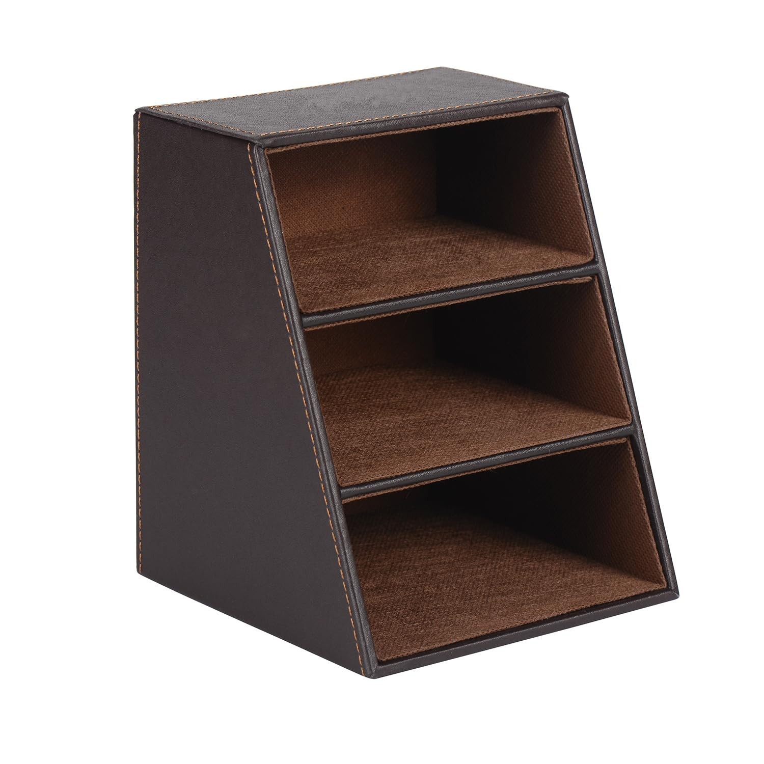 I-MART PU Leather Remote Control Holder Organizer with 3 Compartments, Brown