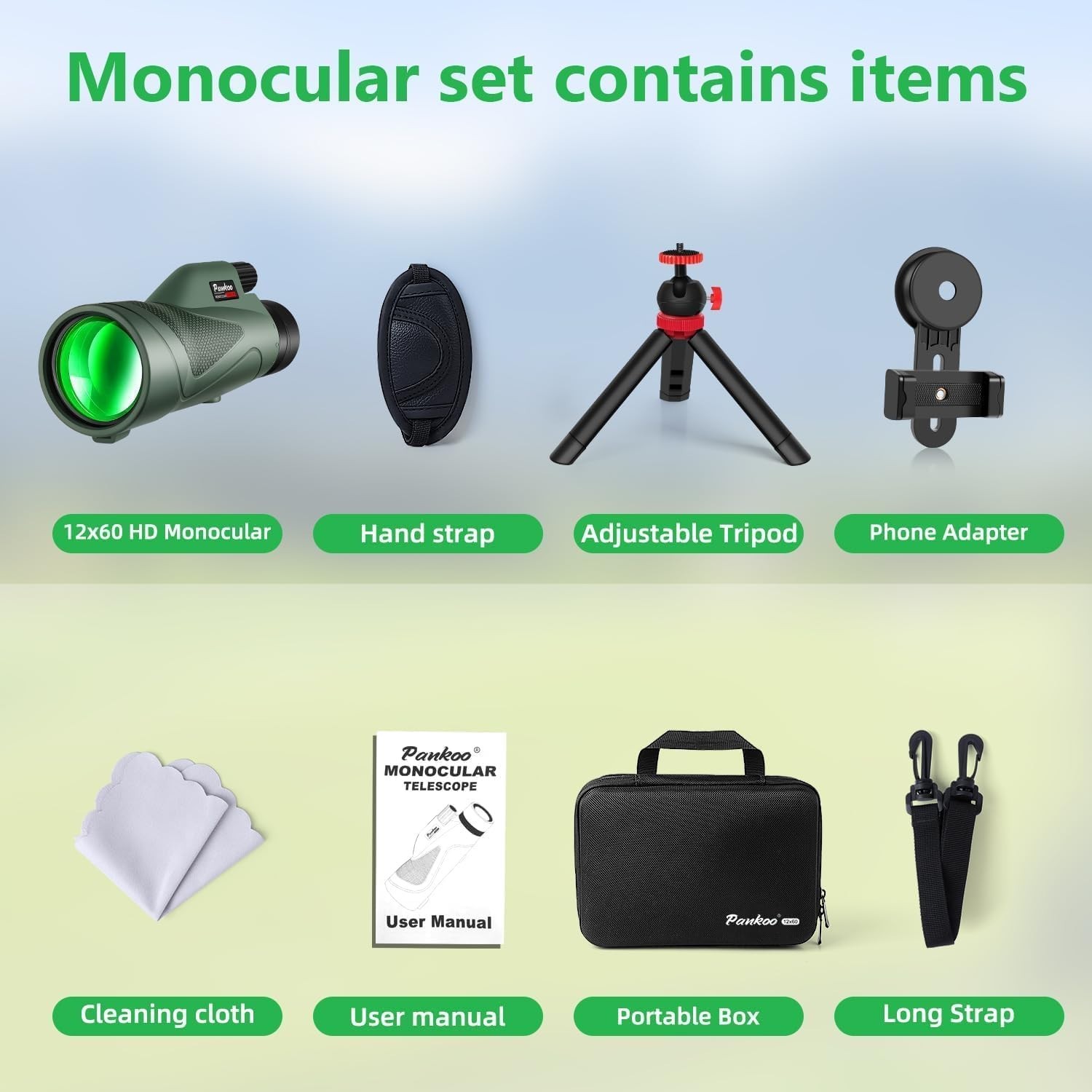 12×60 HD Monocular Telescope for Adults high Powered | Comes with Smartphone Ada
