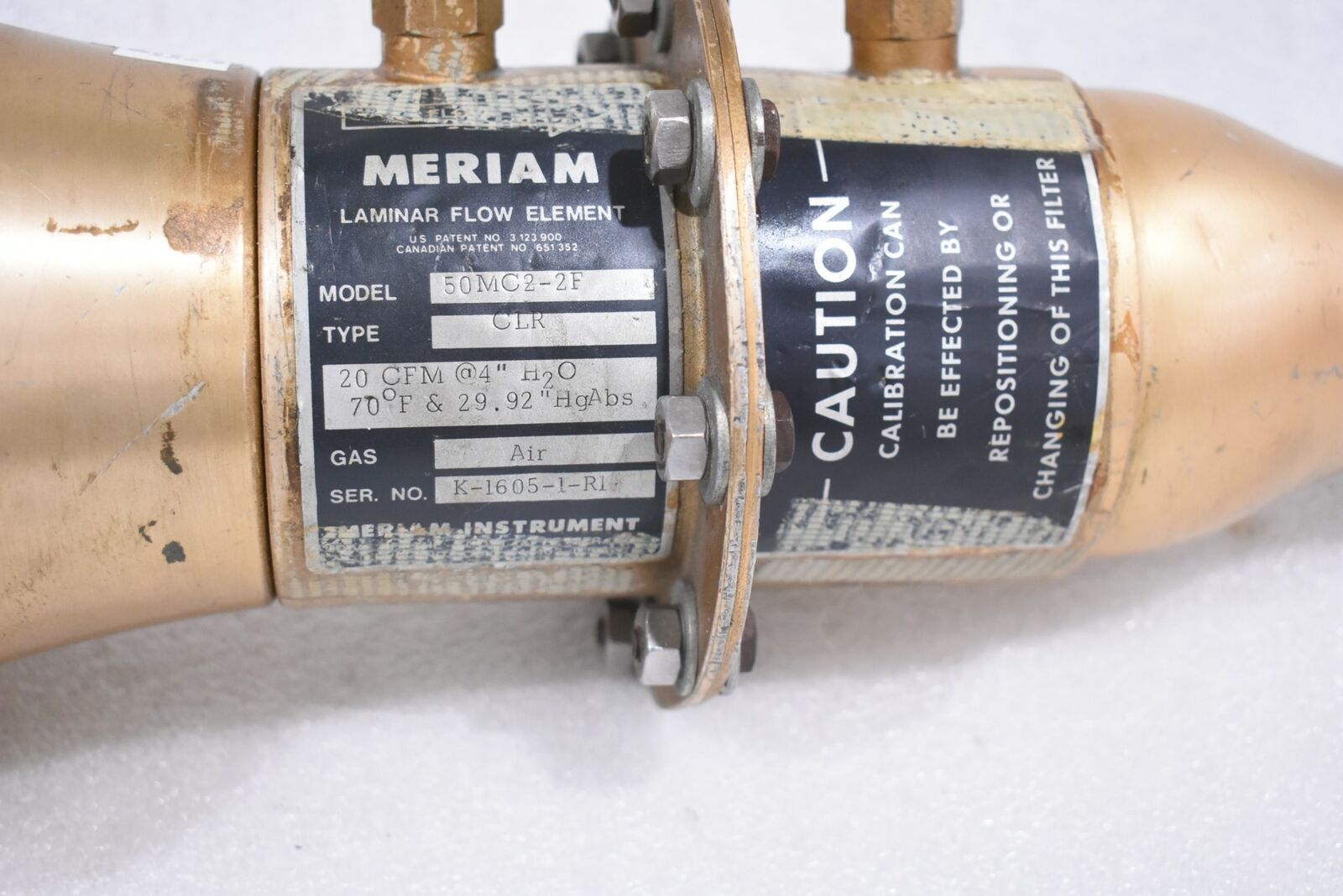MERIAM INSTRUMENT 50MC2-2F LAMINAR FLOW ELEMENT, TYPE CLR, 20 CFM @ 4″ H2O