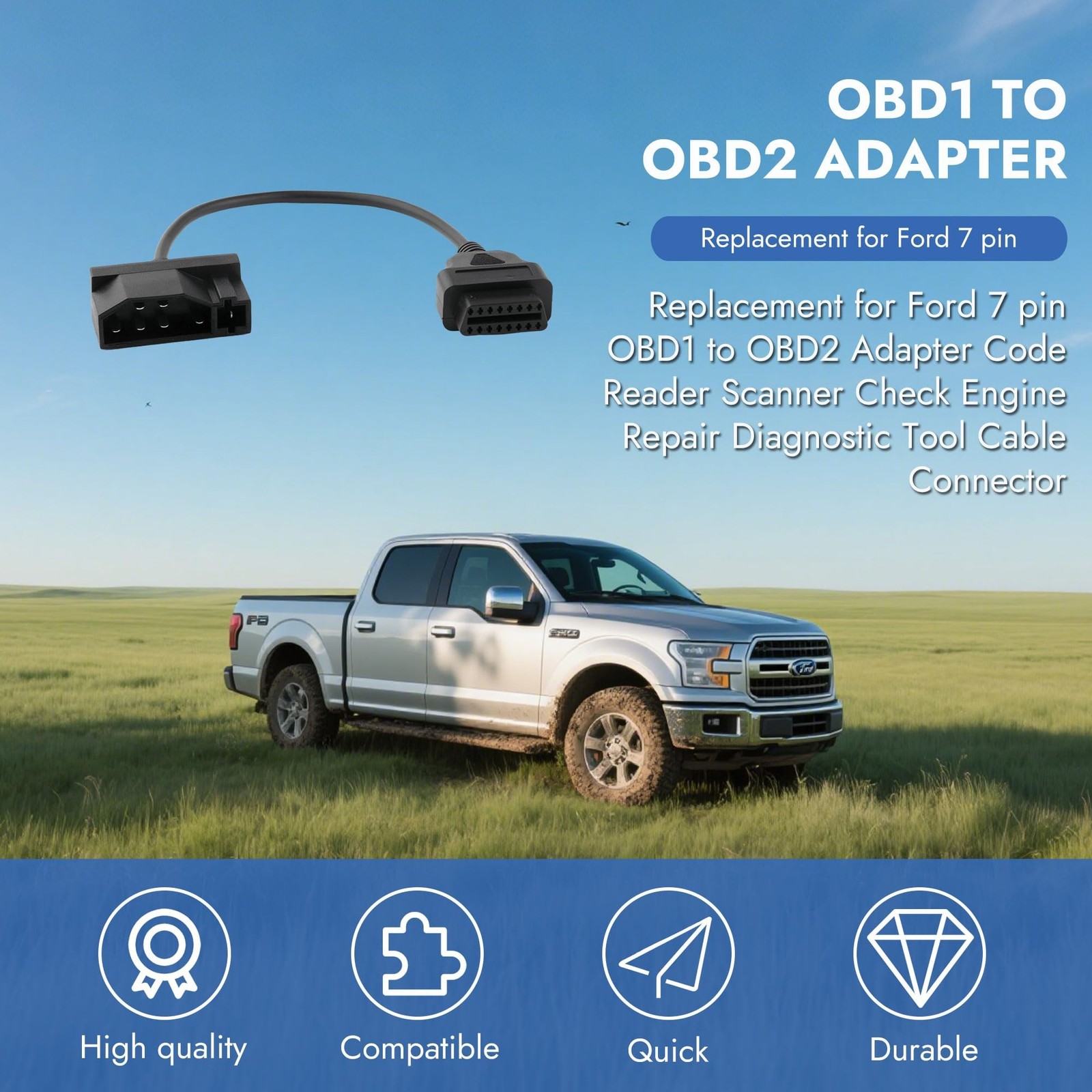 OBD1 to OBD2 Adapter for Ford 7 Pin to 16 Pin Connector Black OBD Adapter Cab…