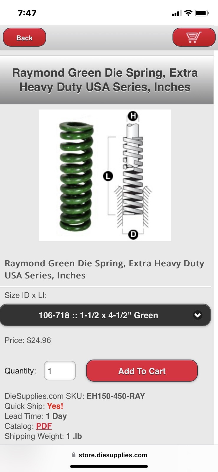 1-1/2 X 4-1/2 Inch Die Spring 106718 Extra Heavy Duty Green Raymond Coil