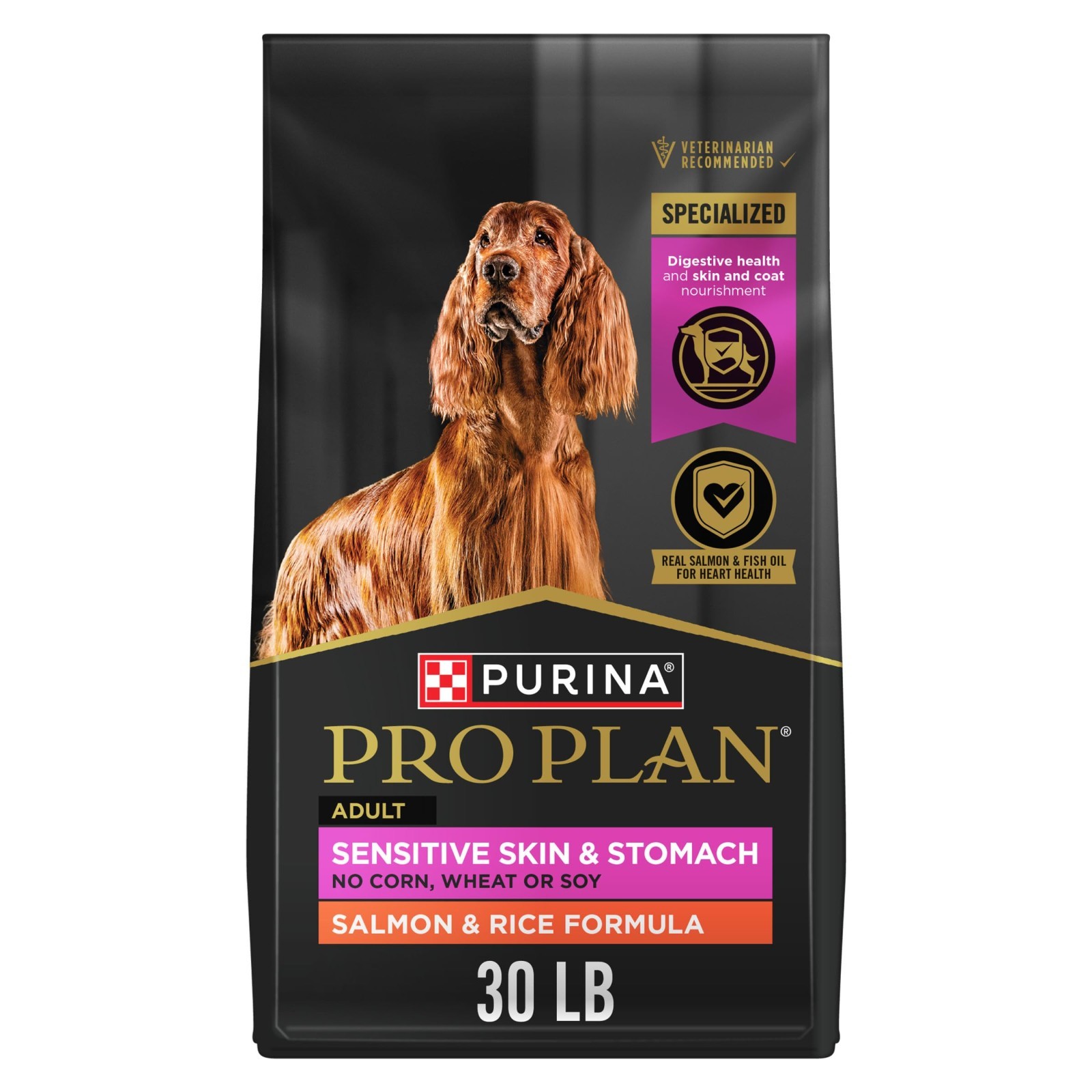 Purina Pro Plan Sensitive Skin and Stomach Dog Food Dry, Adult Salmon, 30 lb. Ba
