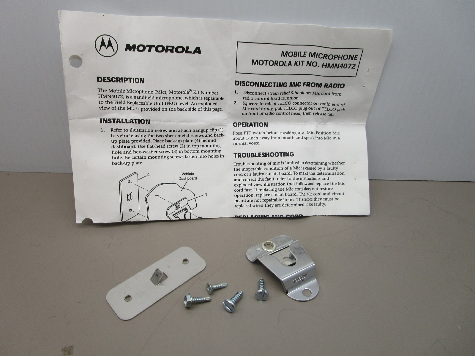 Motorola HMN4072D Mobile Radio Microphone Hanger Set