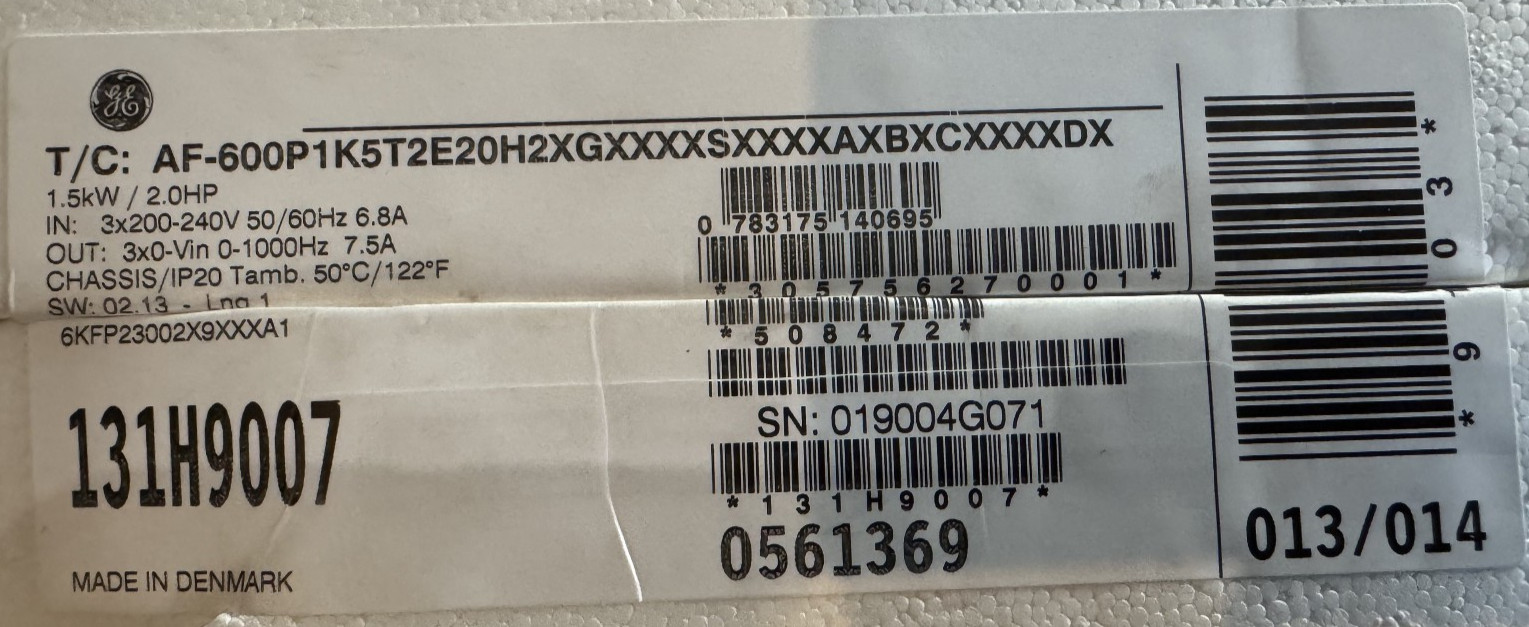 New Genuine GE AF-600 FP Drive 6KFP23002X9XXXA1 2 HP 1.5KW Denmark NextDay Air
