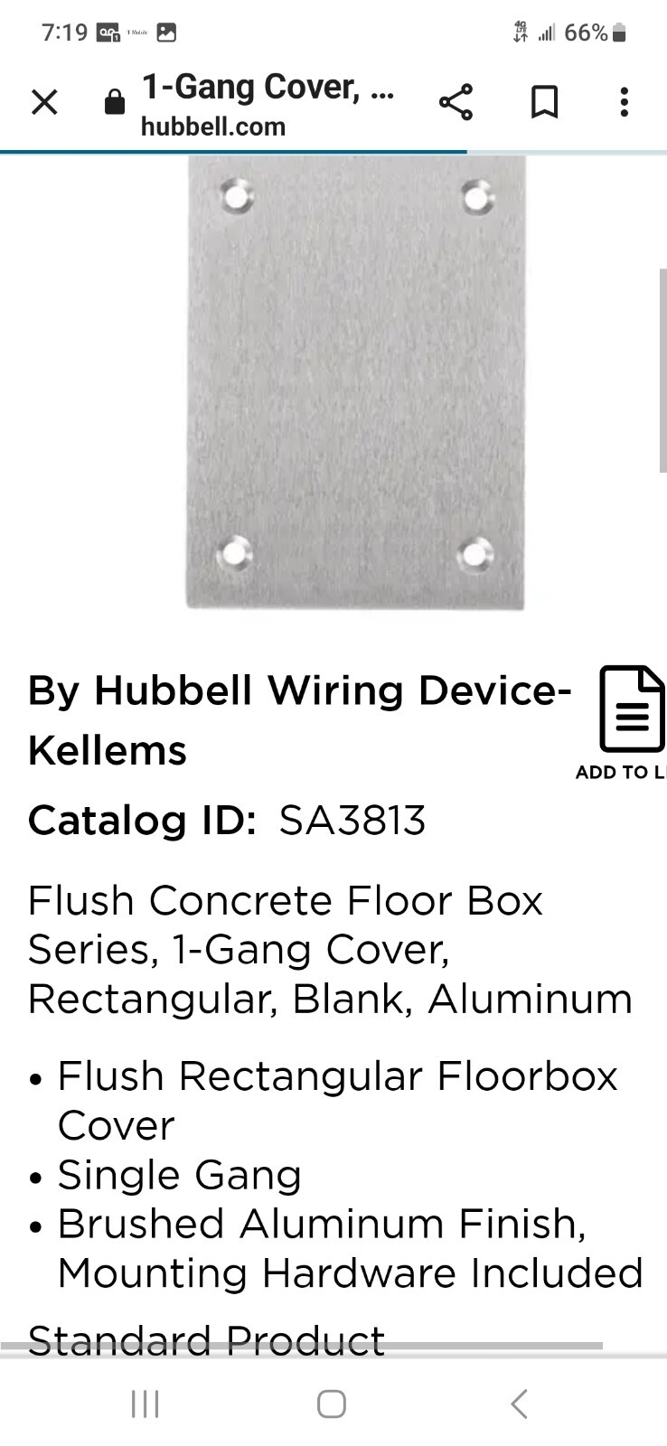 NEW HUBBELL SA3813 RECT BLANK ALU