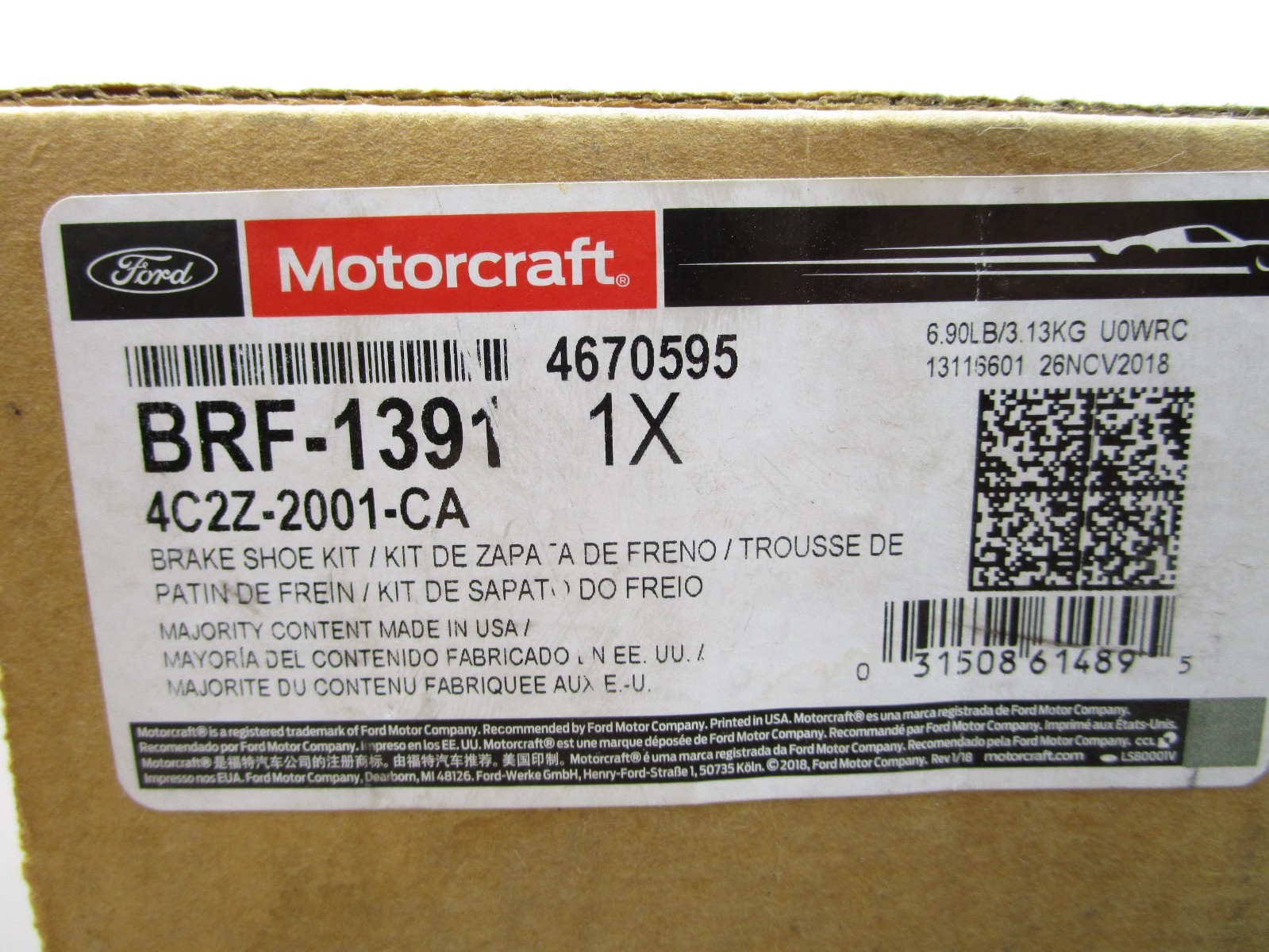 Ford Motorcraft BRF-1391 Brake Pad Set 4C2Z-2001-CA PMI 7033-801EE
