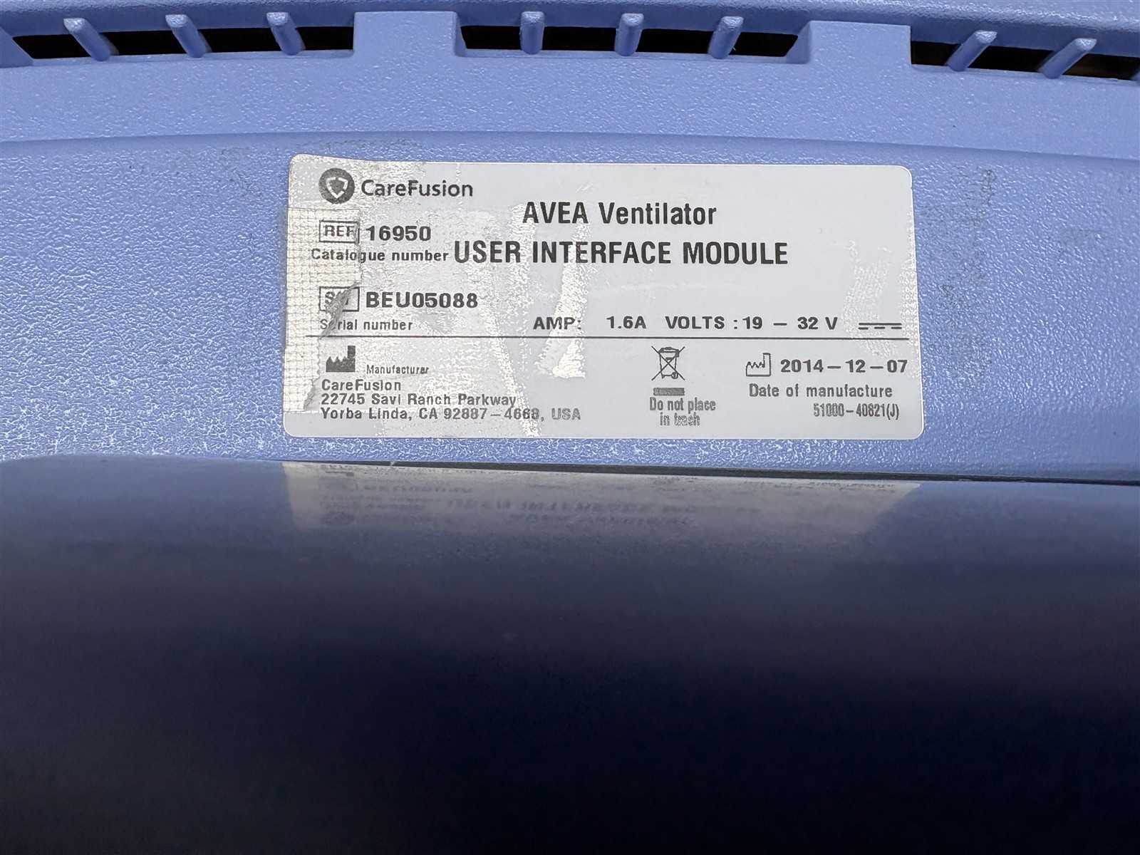 MONITOR USER INTERFACE MODULE REF: 16950 FOR CAREFUSION AVEA