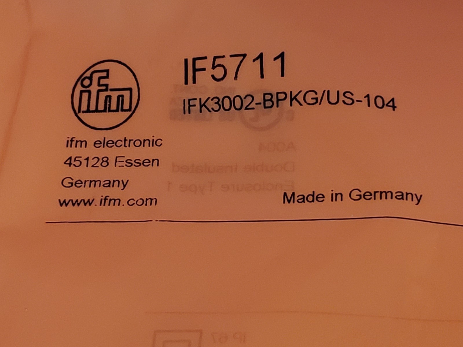 IFM ELECTRONIC IFK3002-BPKG/US-104 INDUCTIVE SENSOR 10-30VDC (IF5711) NIB