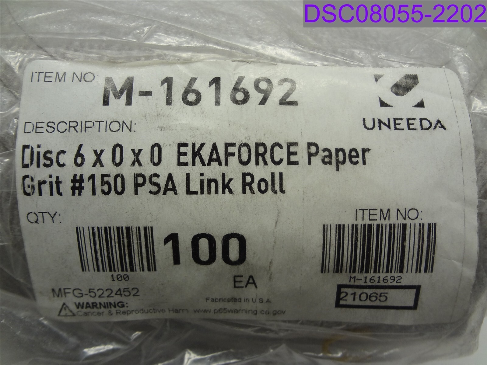 Uneeda Disc 6″ EKAFORCE Paper Grit #150 PSA Link Roll P/N M-161692