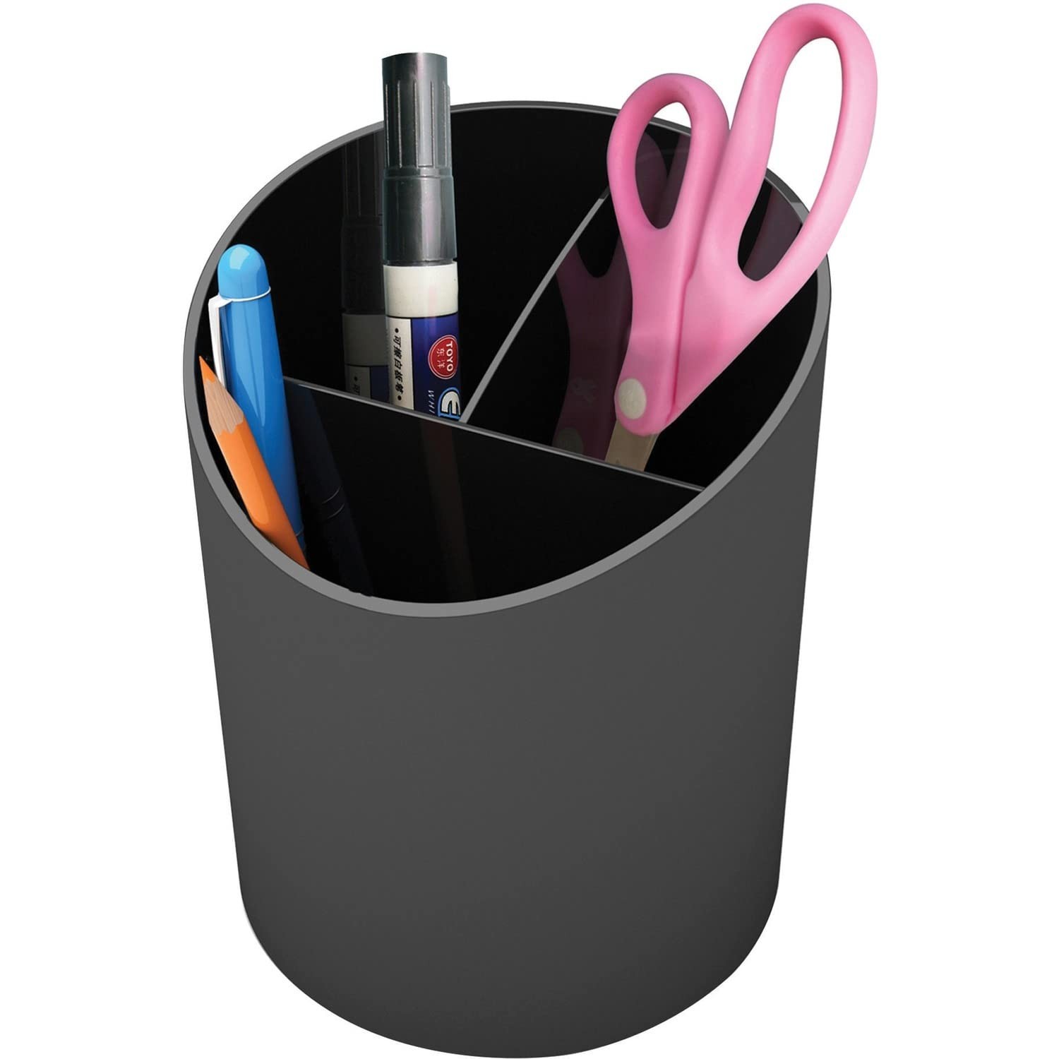 Deflecto 34204 Large Pencil Cup, 3 Compartments, Black