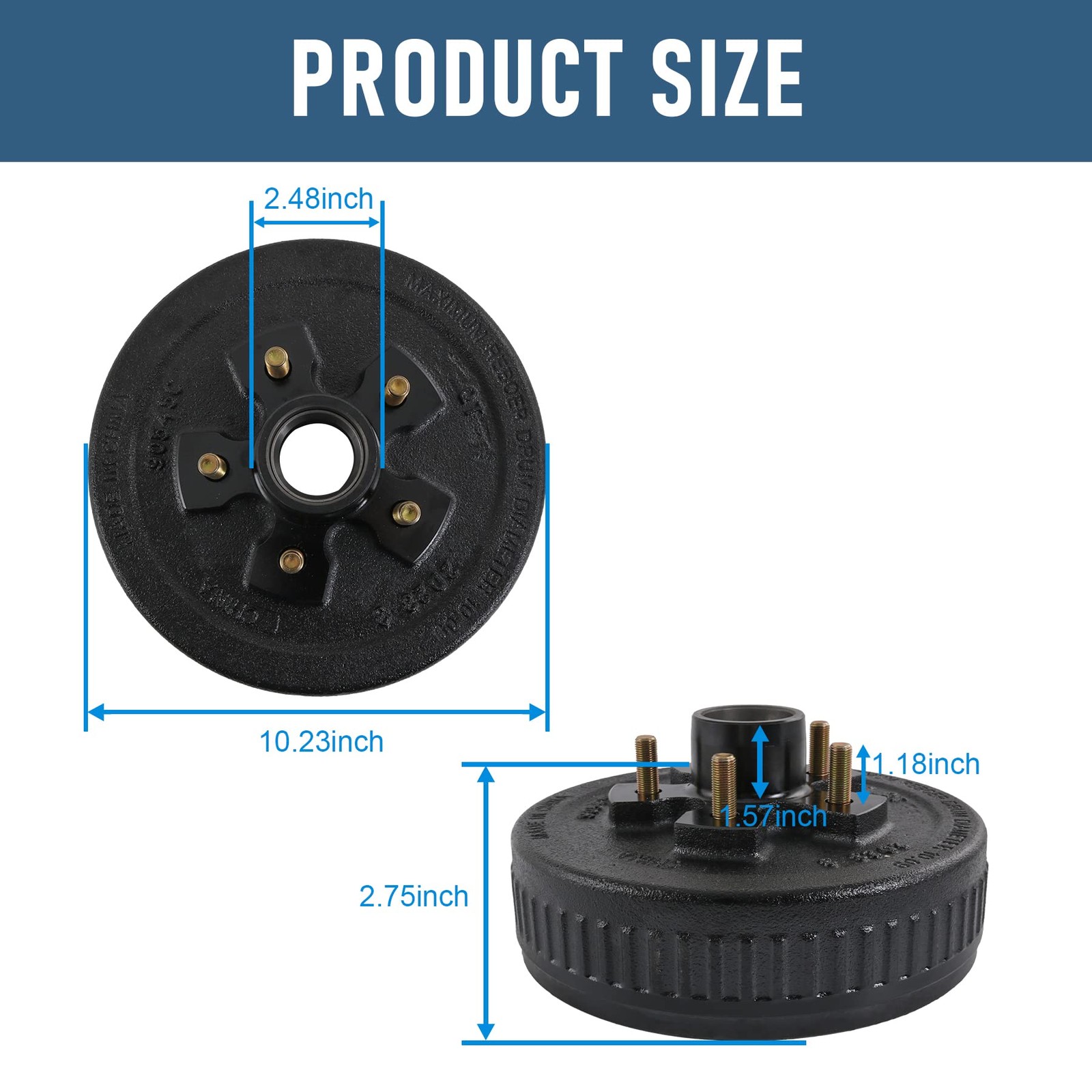 JDMSPEED New Trailer Brake Hub Drum 10″ X 2-1/4″ Kit 5 on 5 4.5