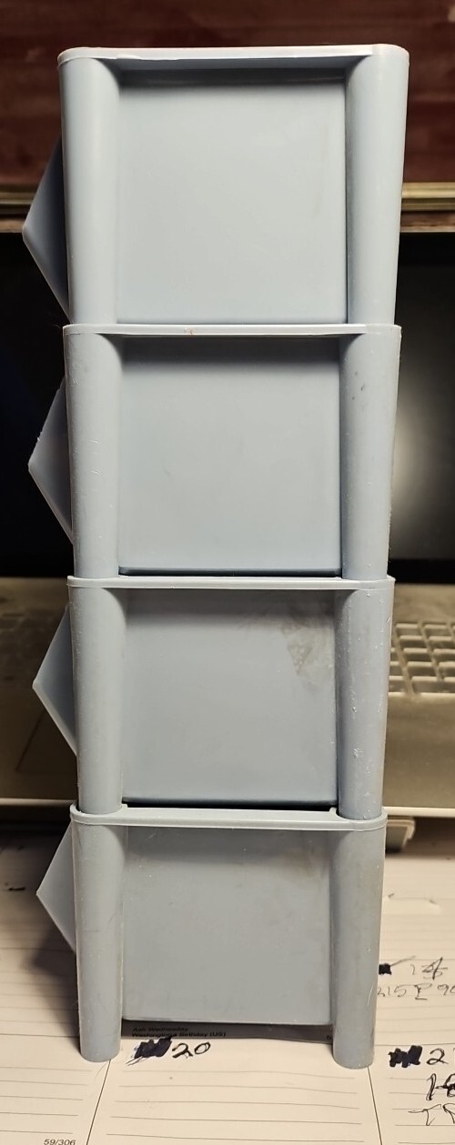 STACKABLE ORGANIZER GREY STORAGE BINS LOT OF 4