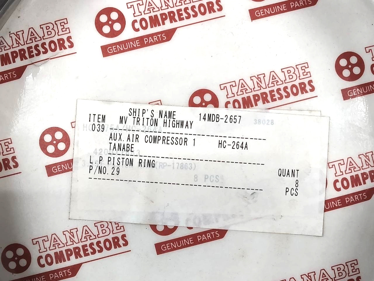 L.P Piston Ring P/N 29 For Tanabe HC-264A Compressor Genuine Part (PACK 12)