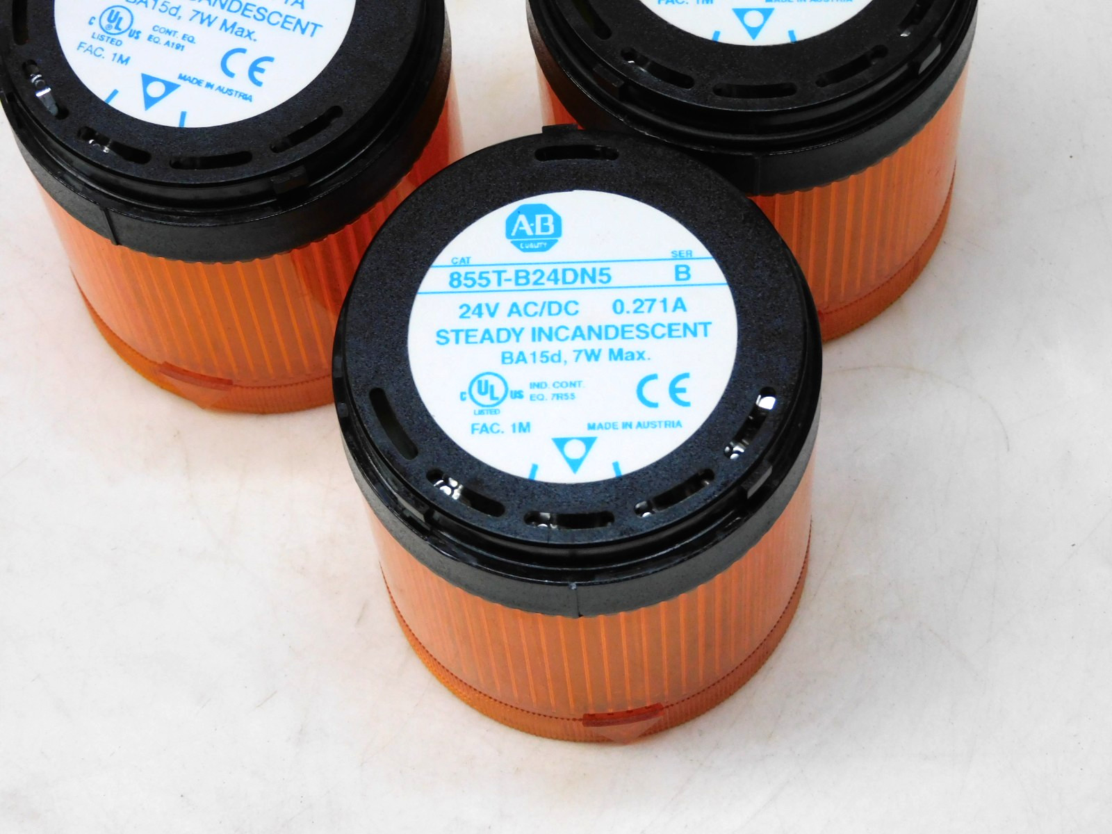 ALLEN BRADLEY 855T-B24DN5 Ser. B Stack Light Amber Lot Of 3