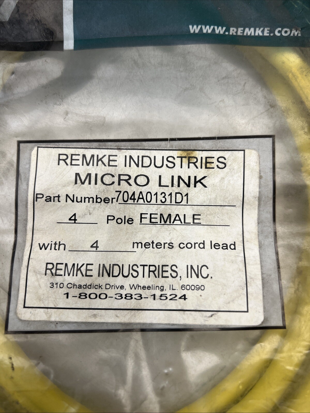 REMKE 704A0131D1, Cord Set, Micro-Link Plug Assembly Rubber Female 4 Pole 13.1ft