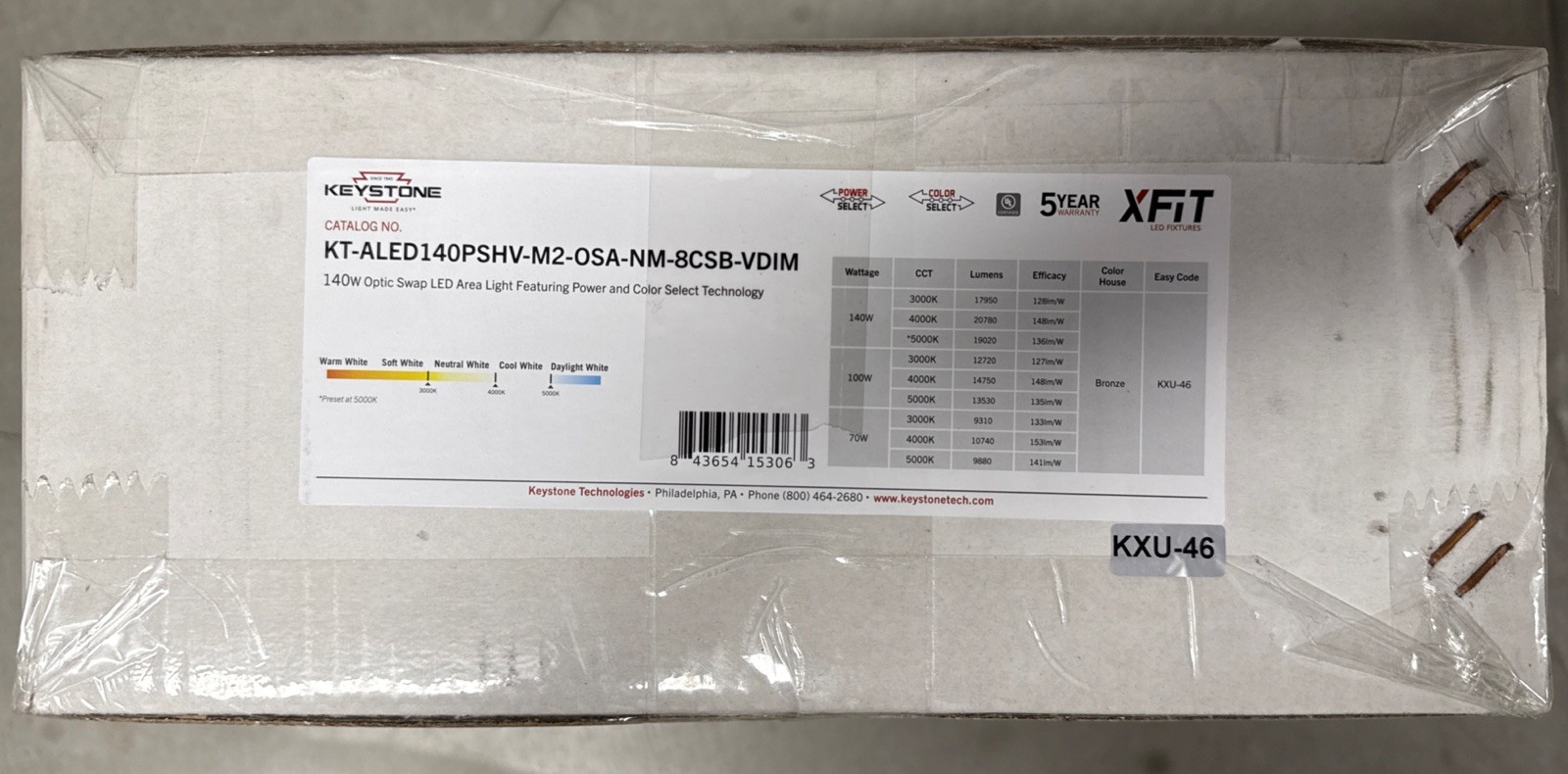 Keystone XFit 140W Optic Swap Power & Color Select LED Area Light Bronze 277-480