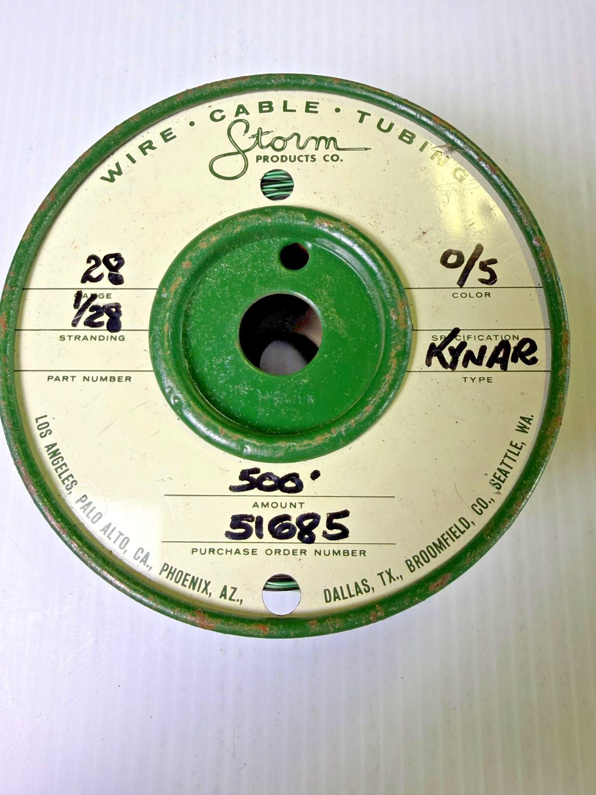 28 AWG Gauge Kynar Black/Green Wire 500′ ft Spool 1/28 Stranding Storm Products