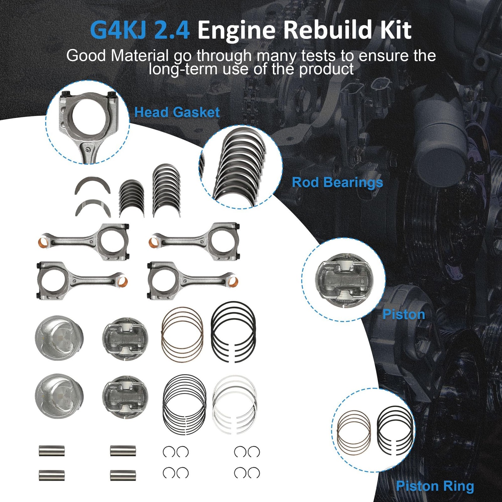 G4KJ 2.4 Engine Rebuild overhaul Kit w/Crankshaft Con-Rods Bearings Set Head …