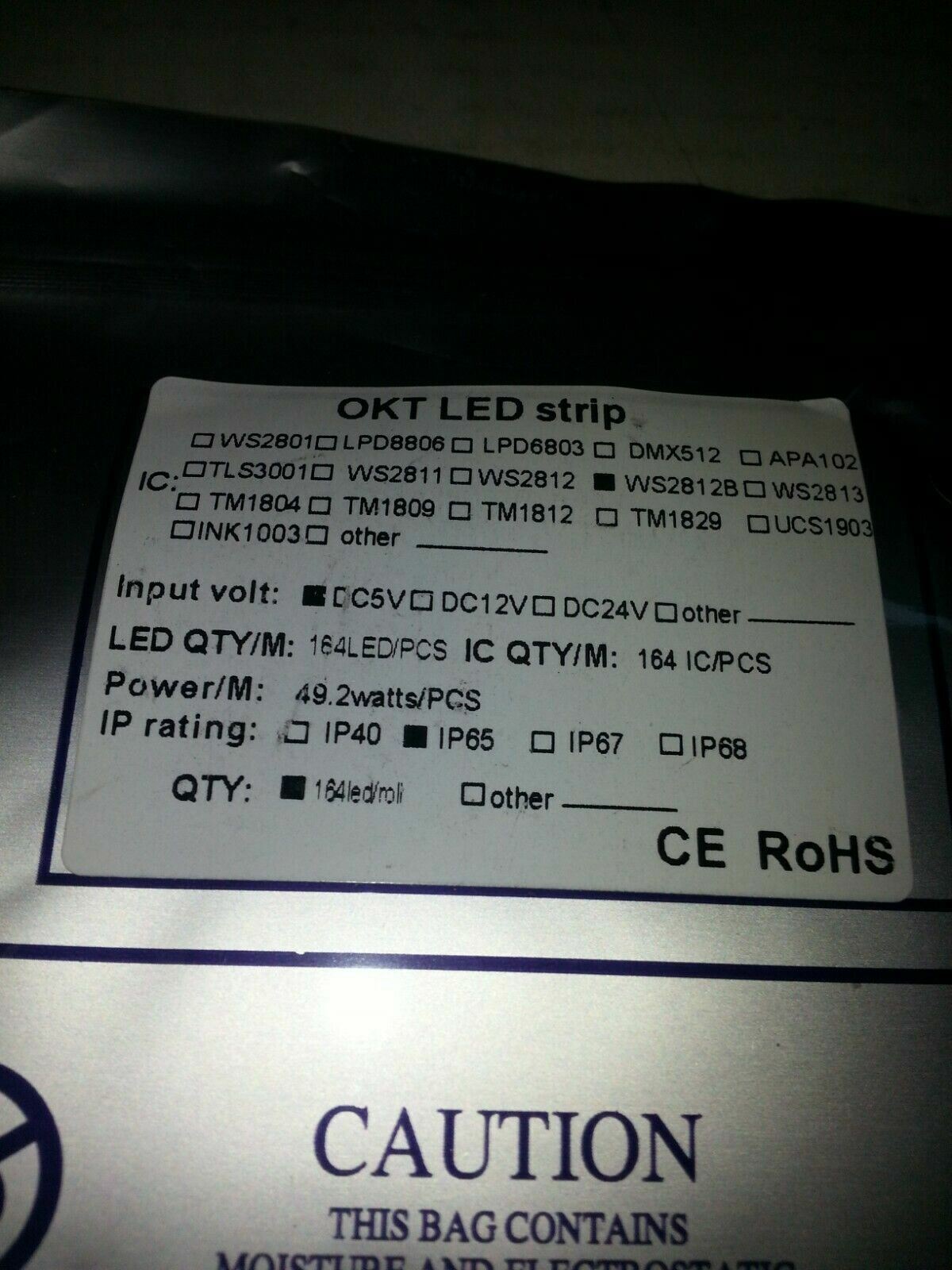 OKT LED STRIP DC5 49.2W 164 LED IP65 WS2818B WTERPROOF … FAST SHIP USA