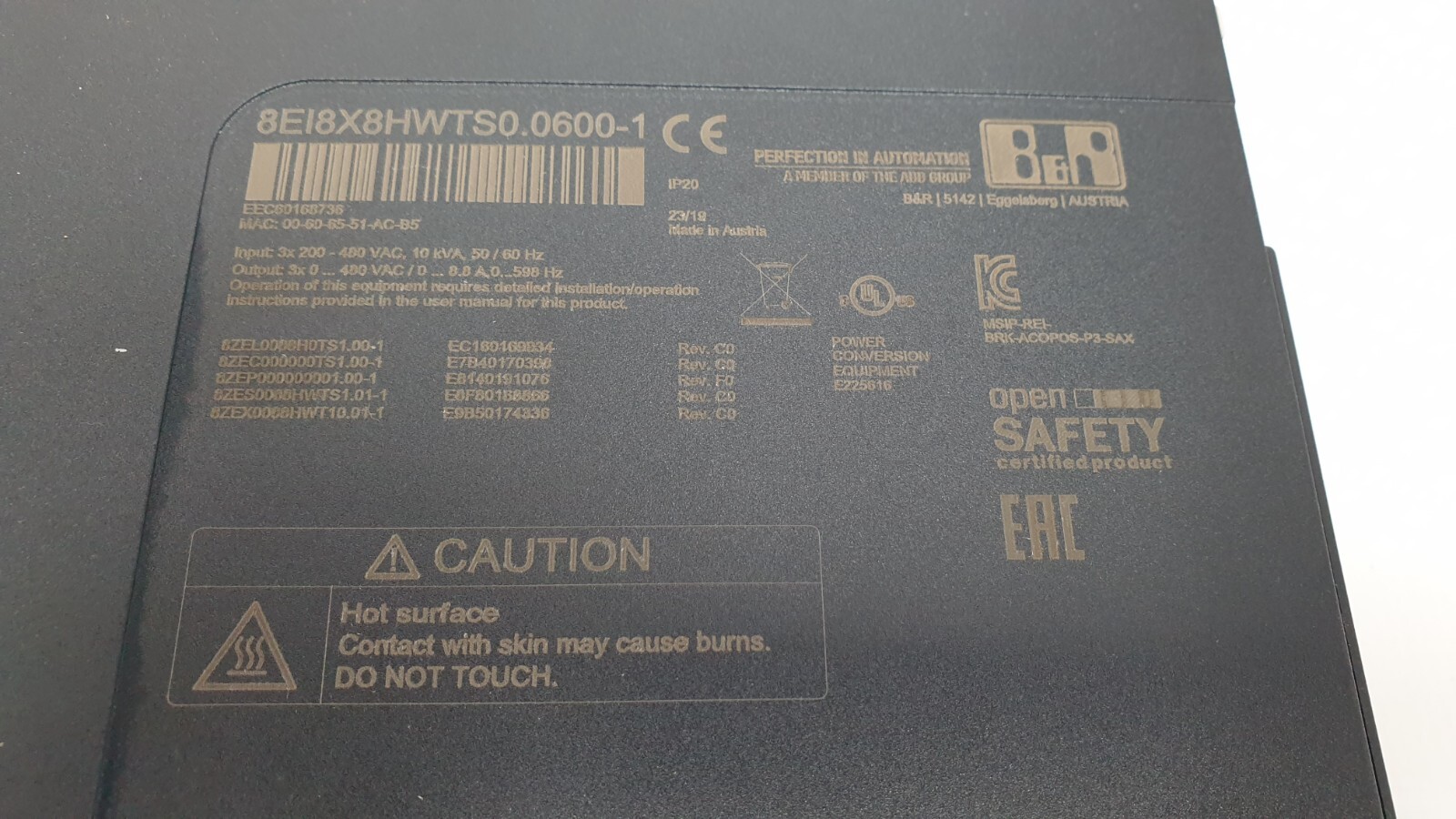 B&R ACOPOS P3 Servo Drive 8EI8X8HWTS0.0600-1
