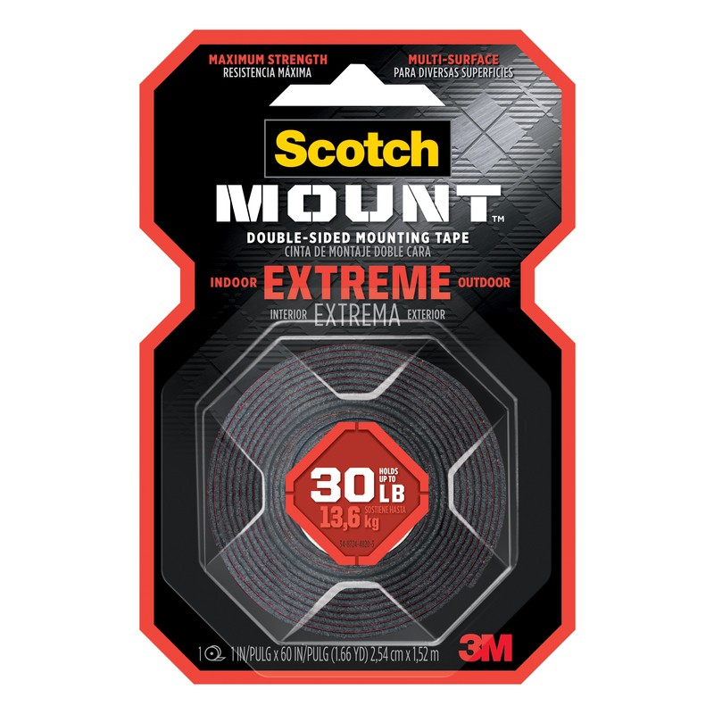 3M Scotch-Mount Double Sided 1 in. W X 60 in. L Mounting Tape Black (Pack of 6)