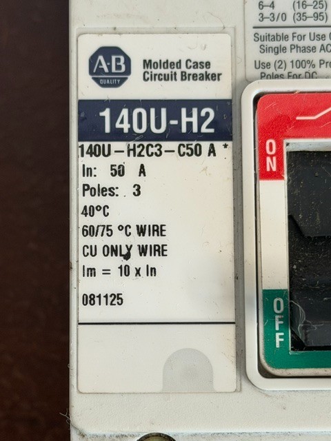 ALLEN BRADLEY CIRCUIT BREAKER 140U-H2 140U-H2C3-C50 A 50A 3P