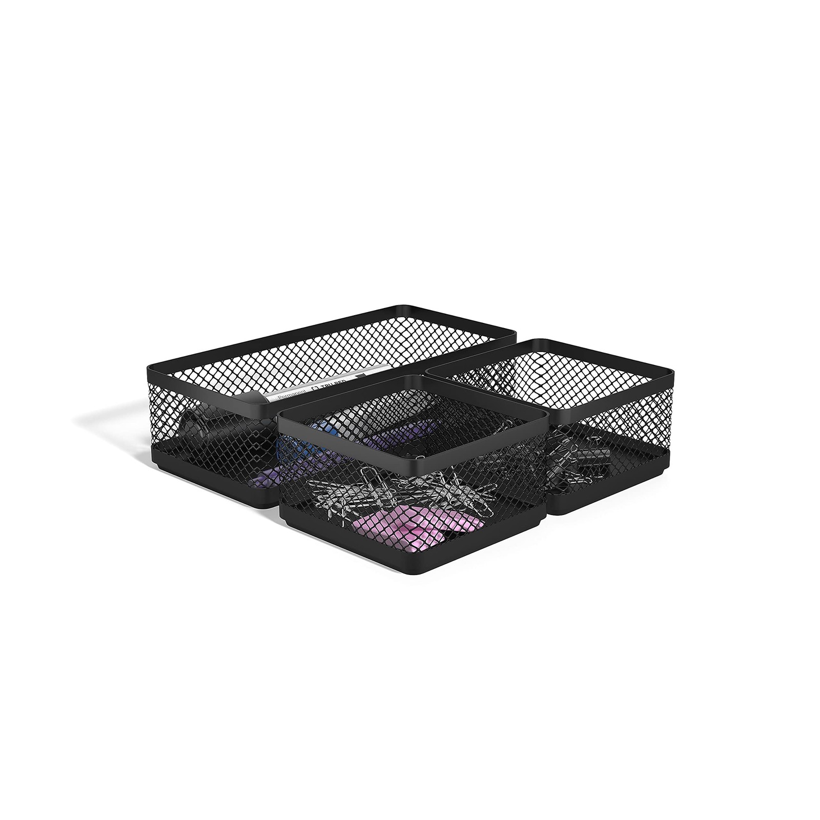 TRU RED Stackable Wire Mesh Desk Organizer, 3‑Compartment – No Size, black