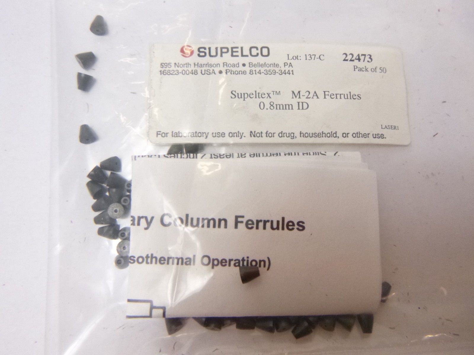 Supelco 22473 Supeltex M-2A Ferrules 0.8mm ID 50/PK – NEW