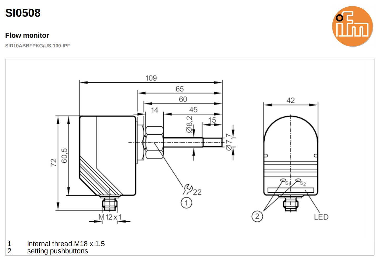 IFM Efector SI0508 Flow Switch Monitor SID10ABBFPKG/US-100-IPF